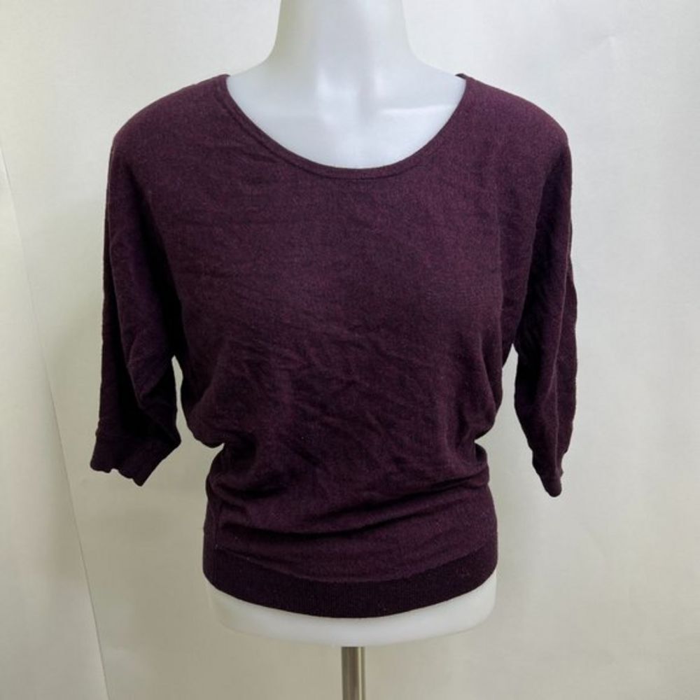Express XS Knit Top Lace Purple Black Open Back Short Sleeve Pink Draped